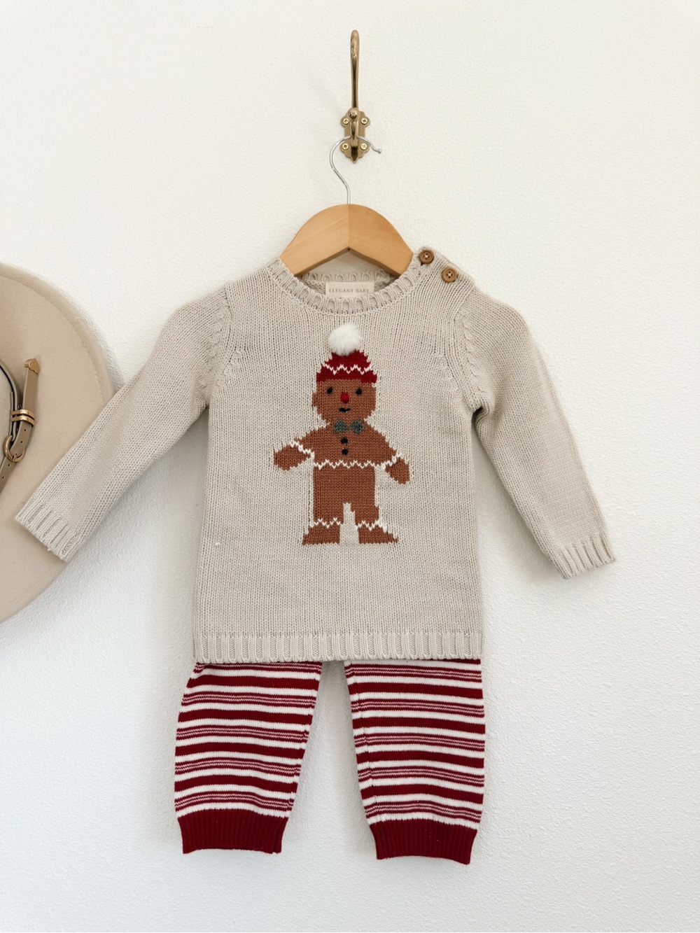 Elegant Baby Holiday Gingerbread Baby Sweater Set